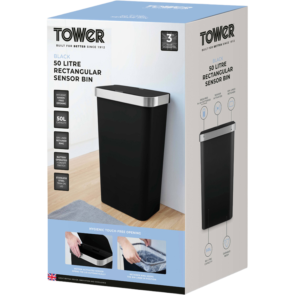 Tower Rectangular Black ABS Sensor Bin 50L Image 2