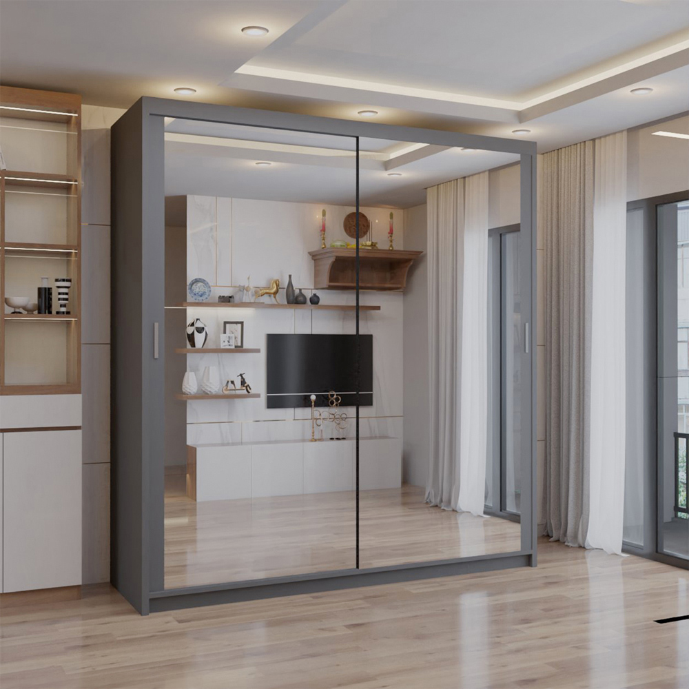 Sliding Wardrobes 4U 2 Sliding Door Grey Full Length Mirrored Wardrobe 150cm Image 3