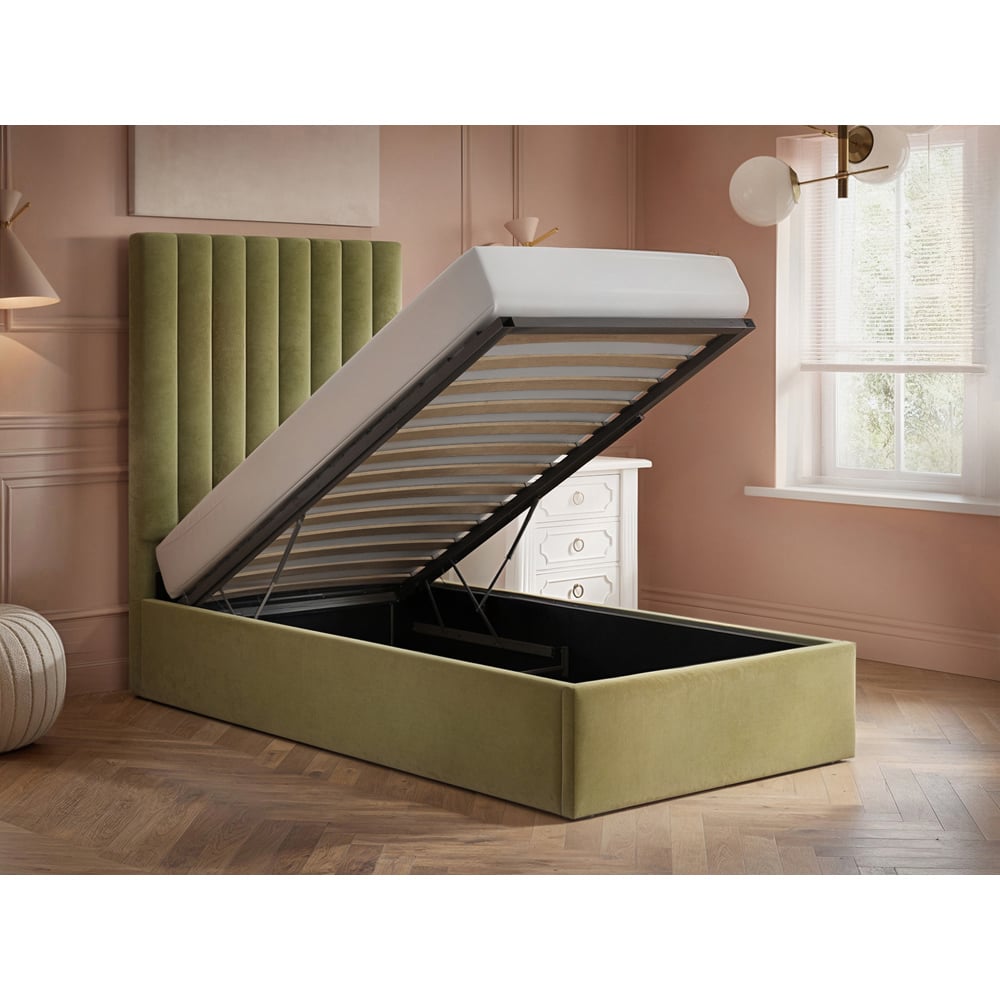 Solace+Co Everley Single Green Velvet Ottoman Bed Image 3