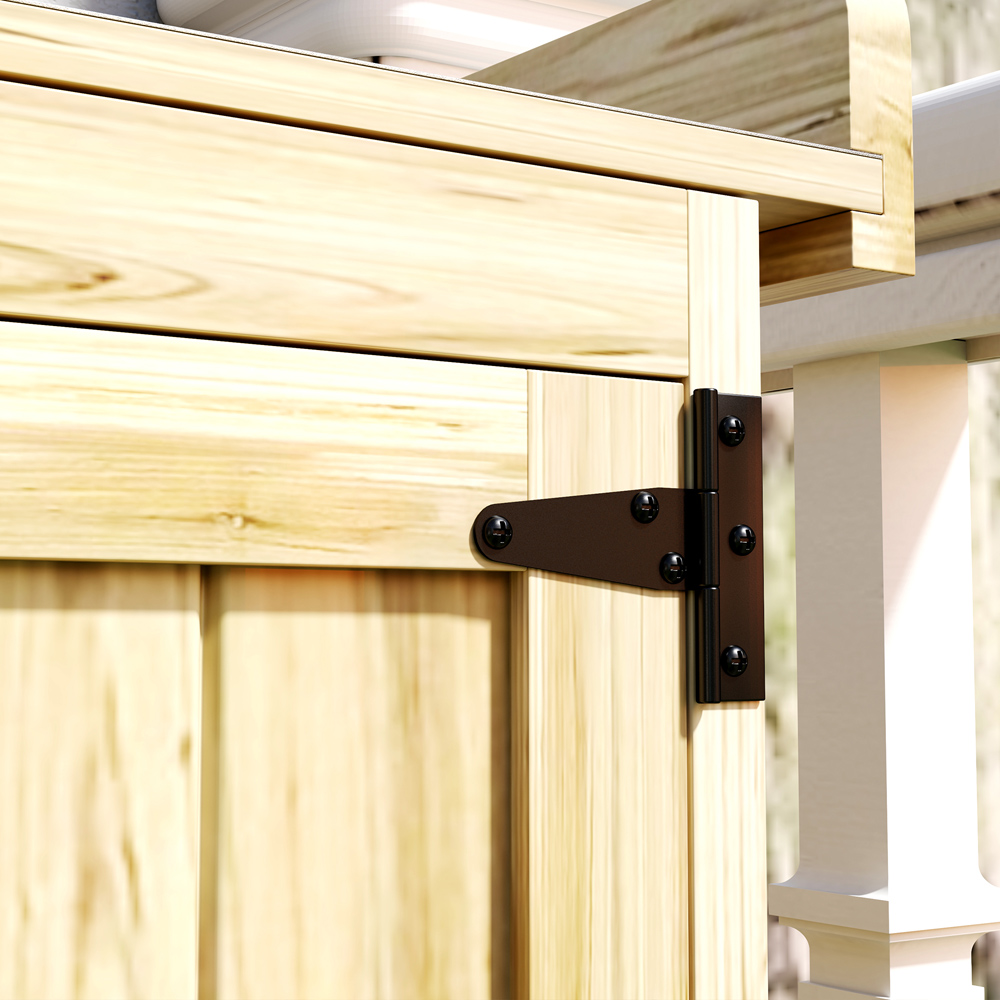 Outsunny 2.4 x 2.4ft Natural Wood Garden Storage Shed with Hinged Roof and Shelf Image 4