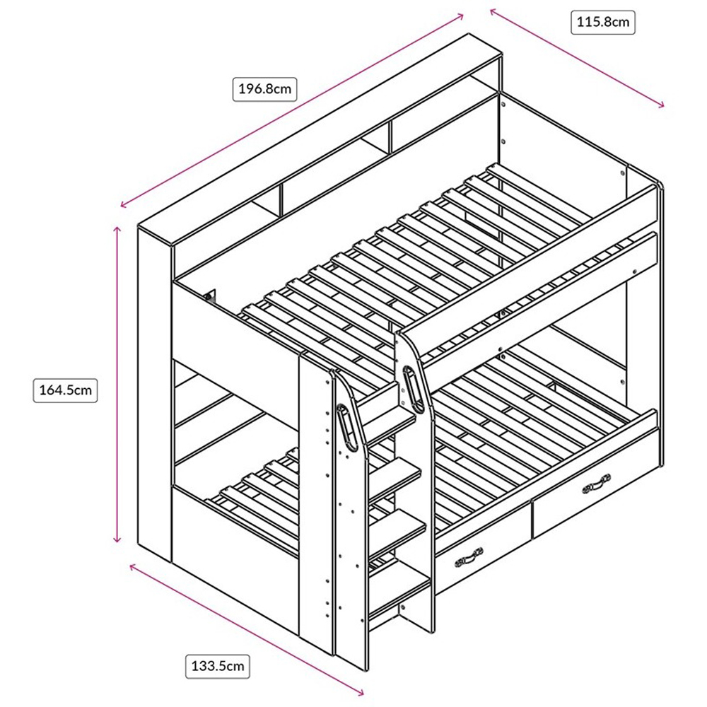 Flair Aviary Single Kids Bunk Bed with Storage Drawers and Shelves Image 6