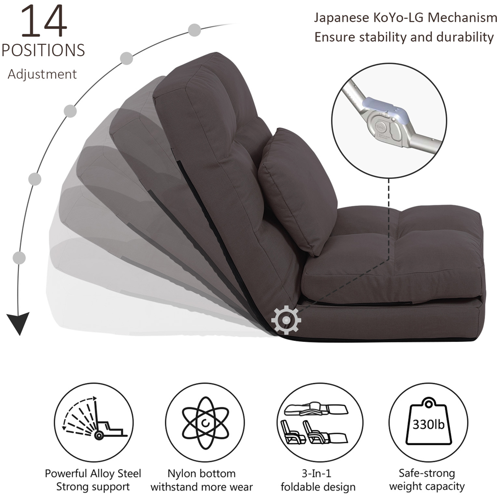 Furniture One Brown Adjustable Foldable Floor Chair with Pillow Image 6