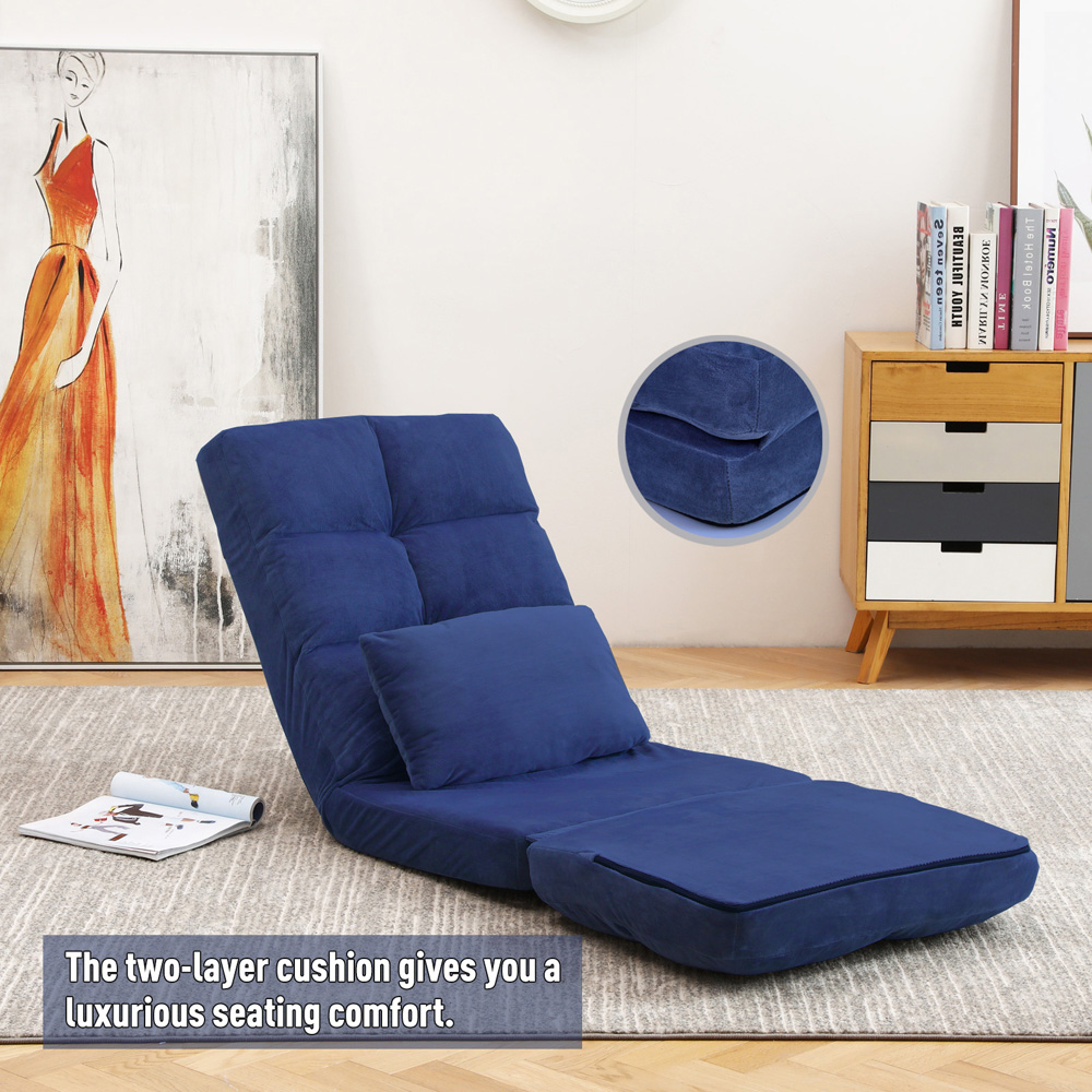 Furniture One Blue Foldable Floor Chair with Pillow Image 7