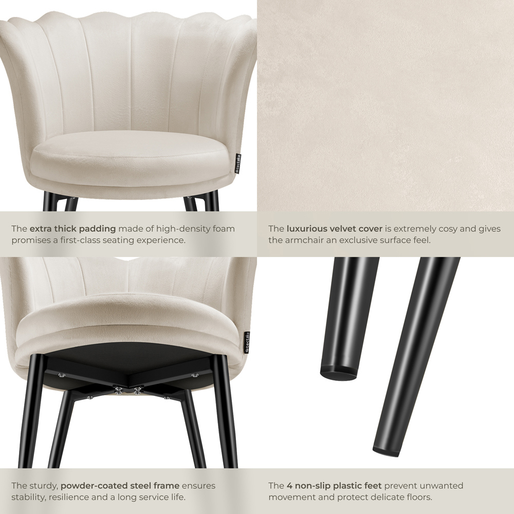 tectake Stella Cream and Black Velvet Padded Armchair Image 5
