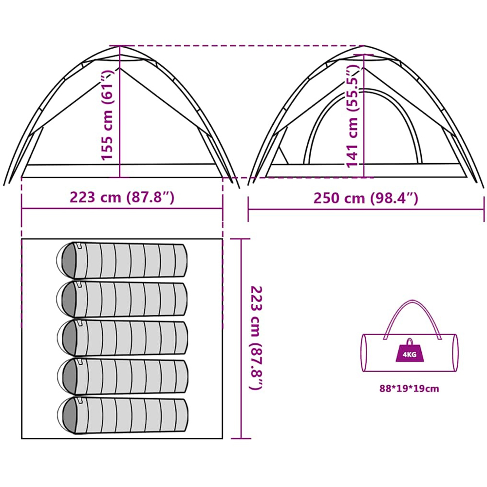 Walplus 5 Person Dome Shaped Camping Tent with Carry Bag and Tent Rainfly Green Image 8