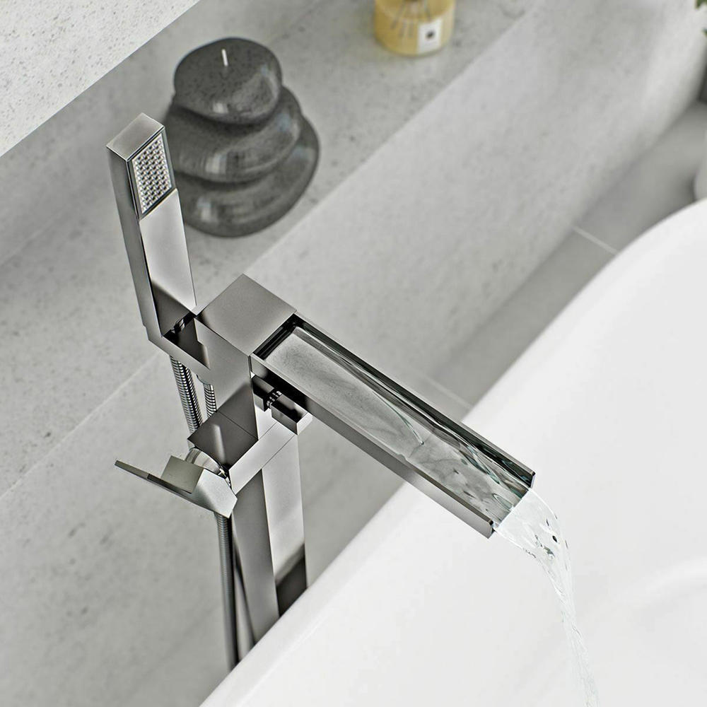 Nes Home Ion Waterfall Chrome Square Freestanding Bath Shower Mixer Tap Image 3
