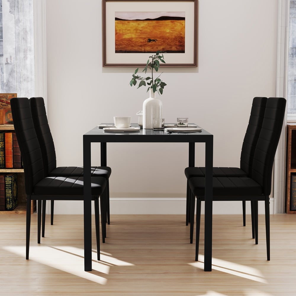 Costway 4 Seater Dining Table Set Black Image 4