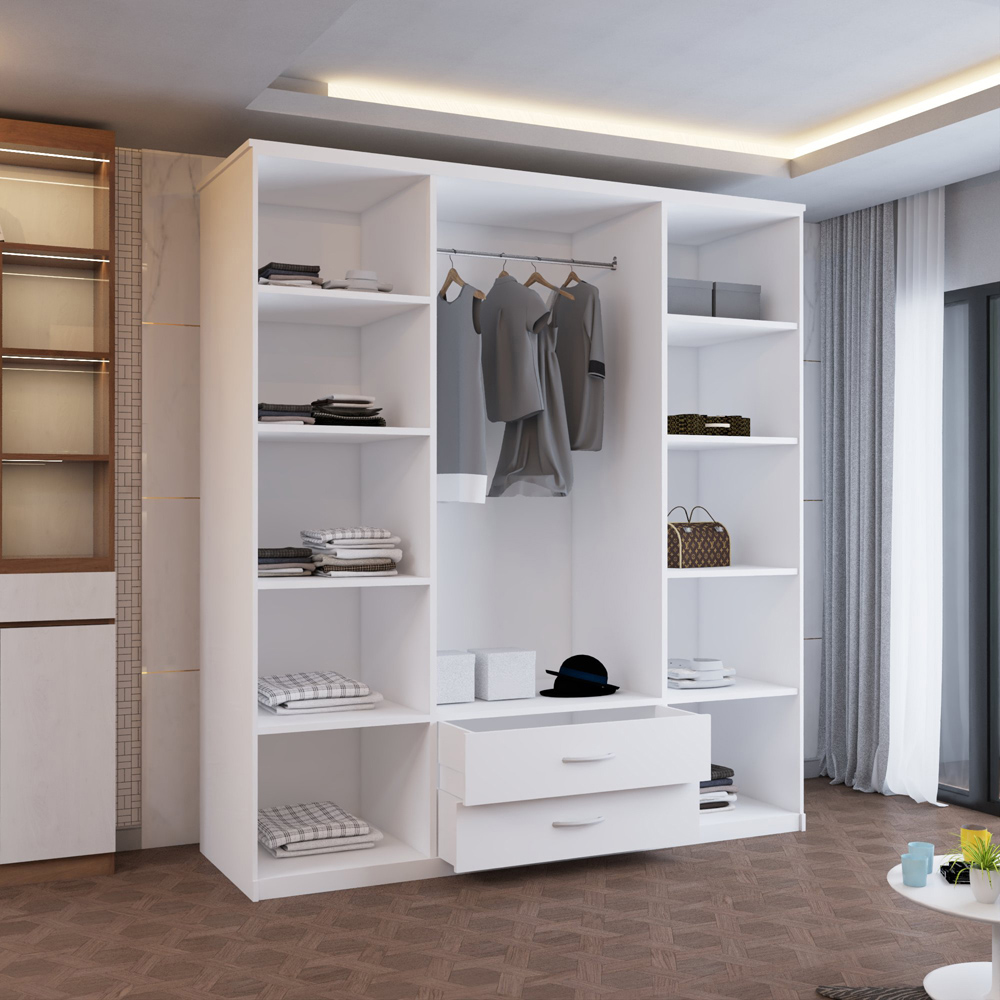 Sliding Wardrobes 4U London 4 Door 2 Drawer White Hinged Central Mirrored Wardrobe 171cm Image 4