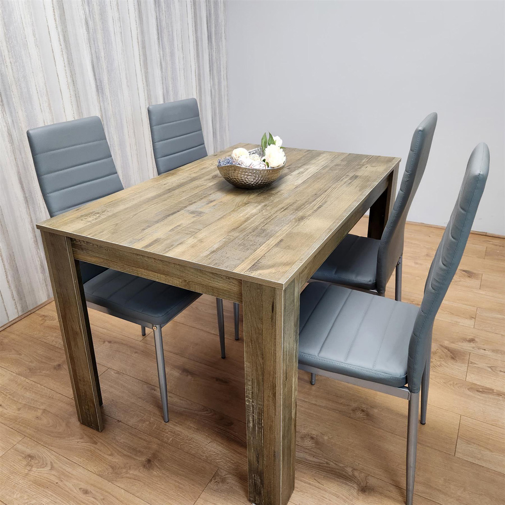 Portland 4 Seater Dining Set Rustic Effect and Grey Leather Image 5