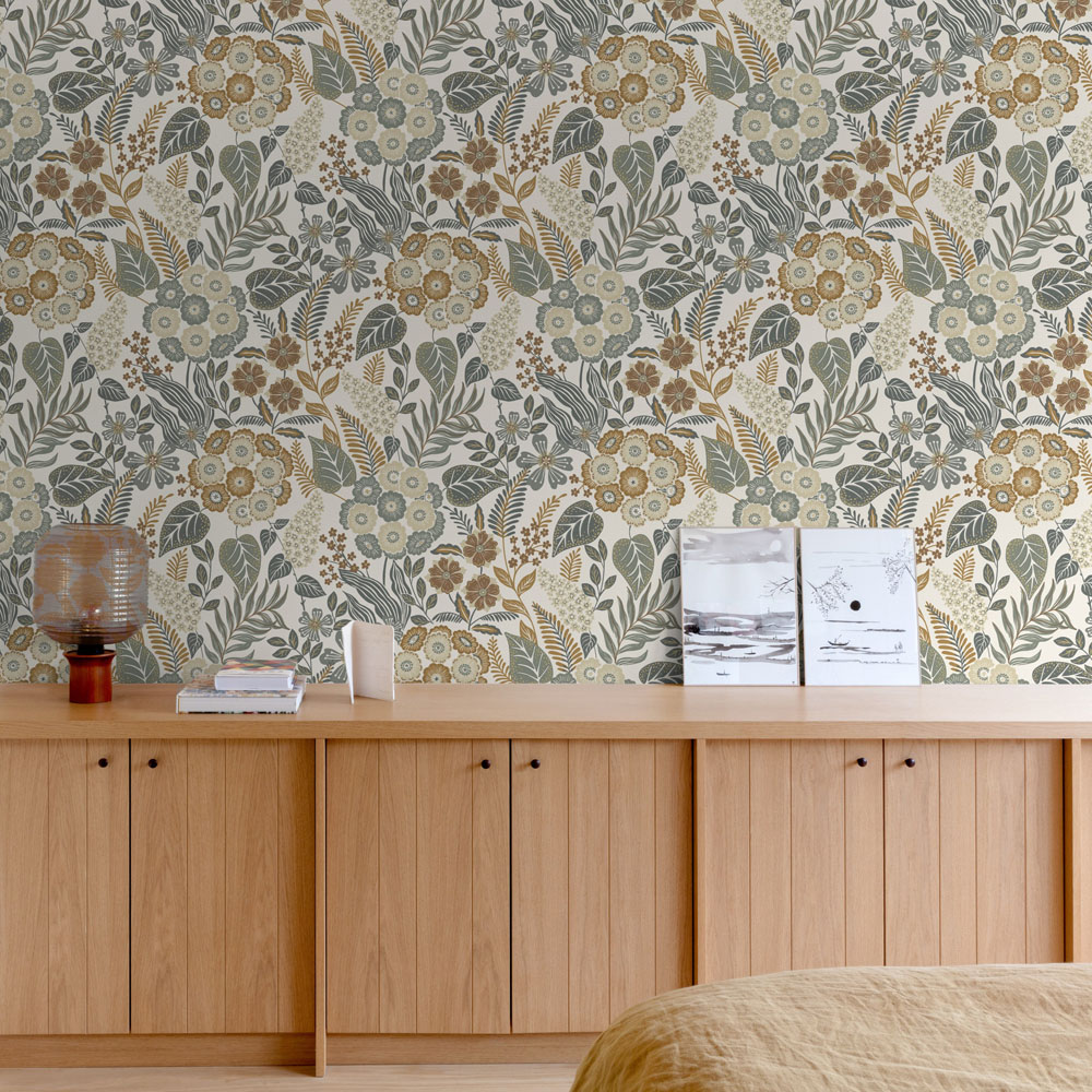 Grandeco Alice Retro Mid Century Floral Textured Neutral Wallpaper Image 3