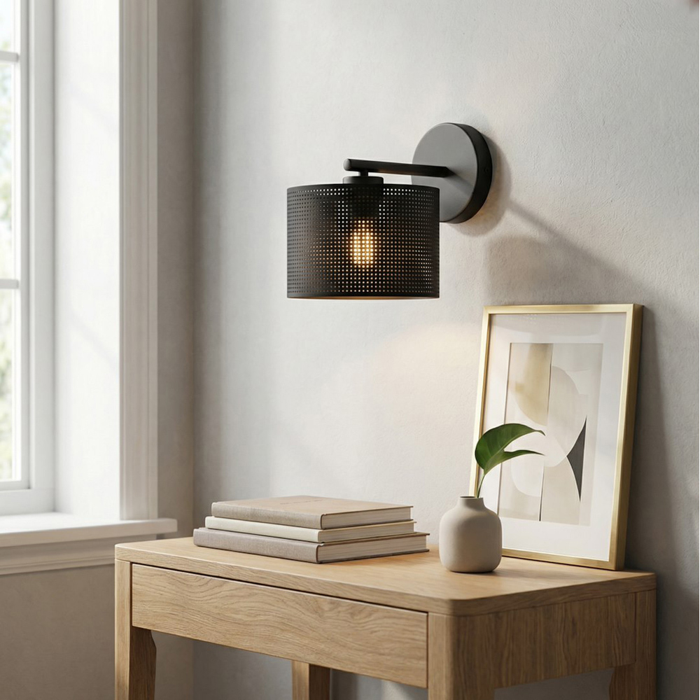 Emibig Lux Cylindrical Shade Black E27 Wall Light Image 2