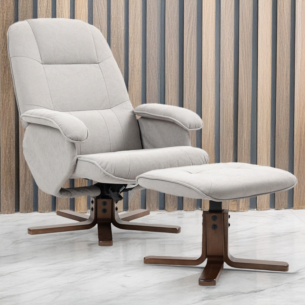 Portland Light Grey Swivel Recliner Chair with Footstool Image 1