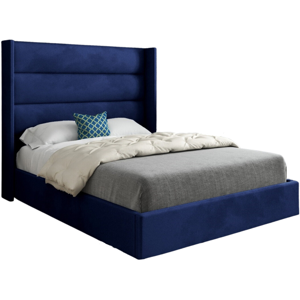 Nuno Blue Small Single Velvet Upholstered Bed Frame with Straight Winged Headboard Image 2