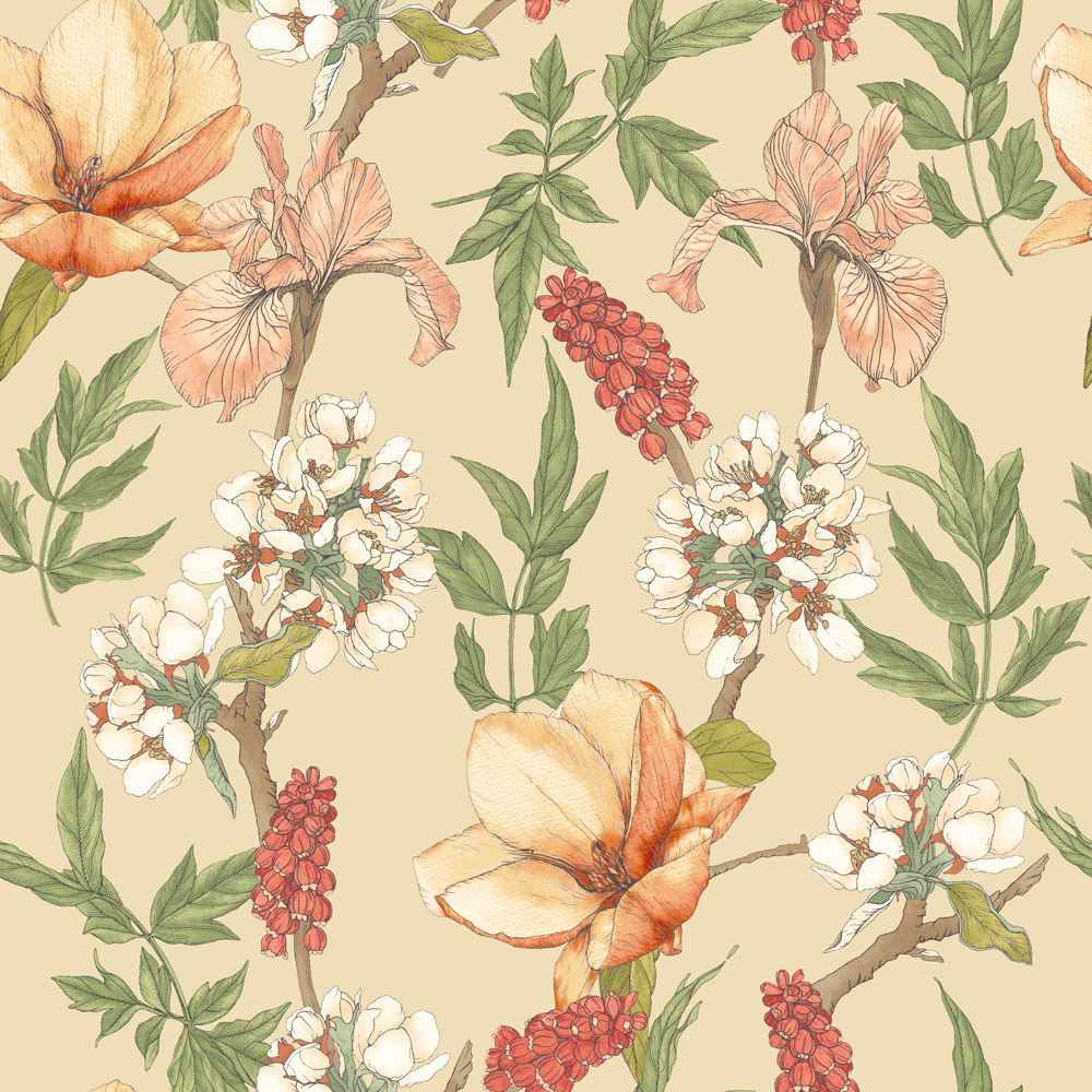 Hoopla Walls Orchid Bloom Amber Non Woven Wallpaper Image 1