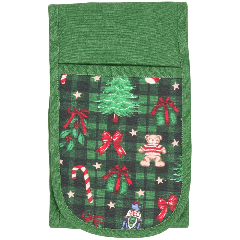 Tartan Christmas Print Double Oven Glove Green Image 3