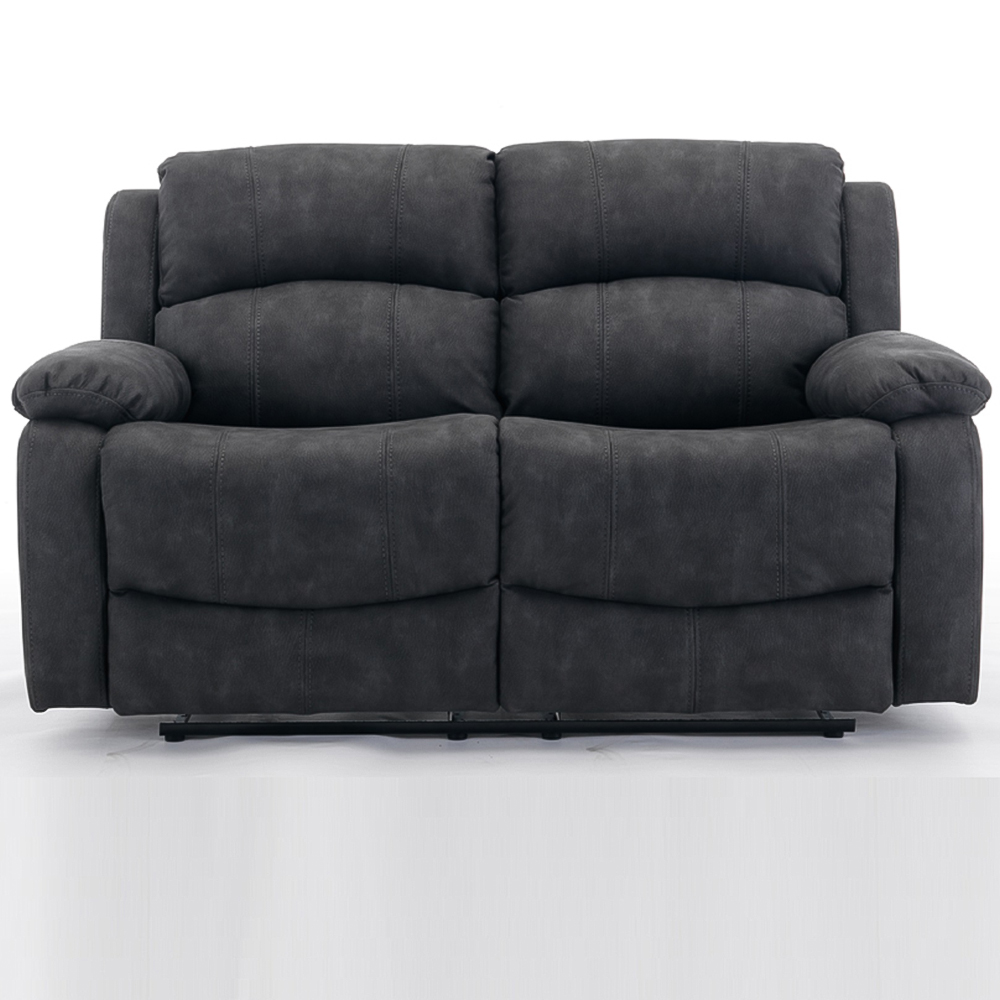 Furniture One 2 Seater Dark Grey Full Fabric Manual Recliner Sofa Image 2