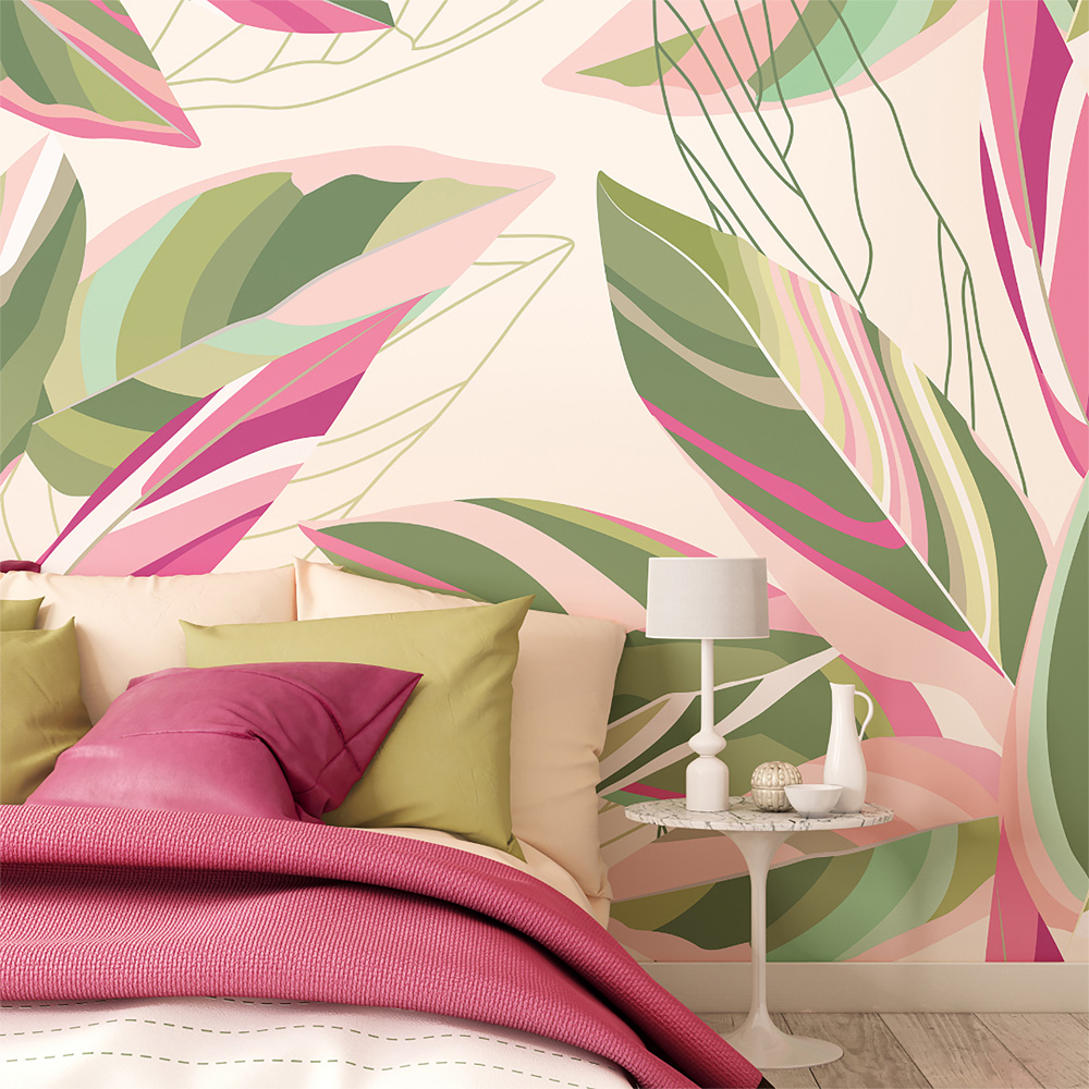 Origin Murals Botanical Calathea Leaves Pink Wall Mural Image 1
