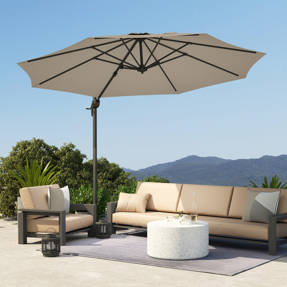 Outsunny Light Grey Cantilever Parasol with Cross Base 3m Image 3