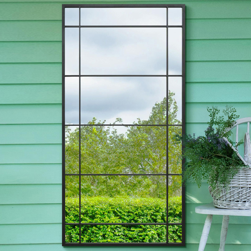 MirrorOutlet The Tabula Black Metal Window Outdoor Garden Wall Mirror 160 x 80cm Image 2