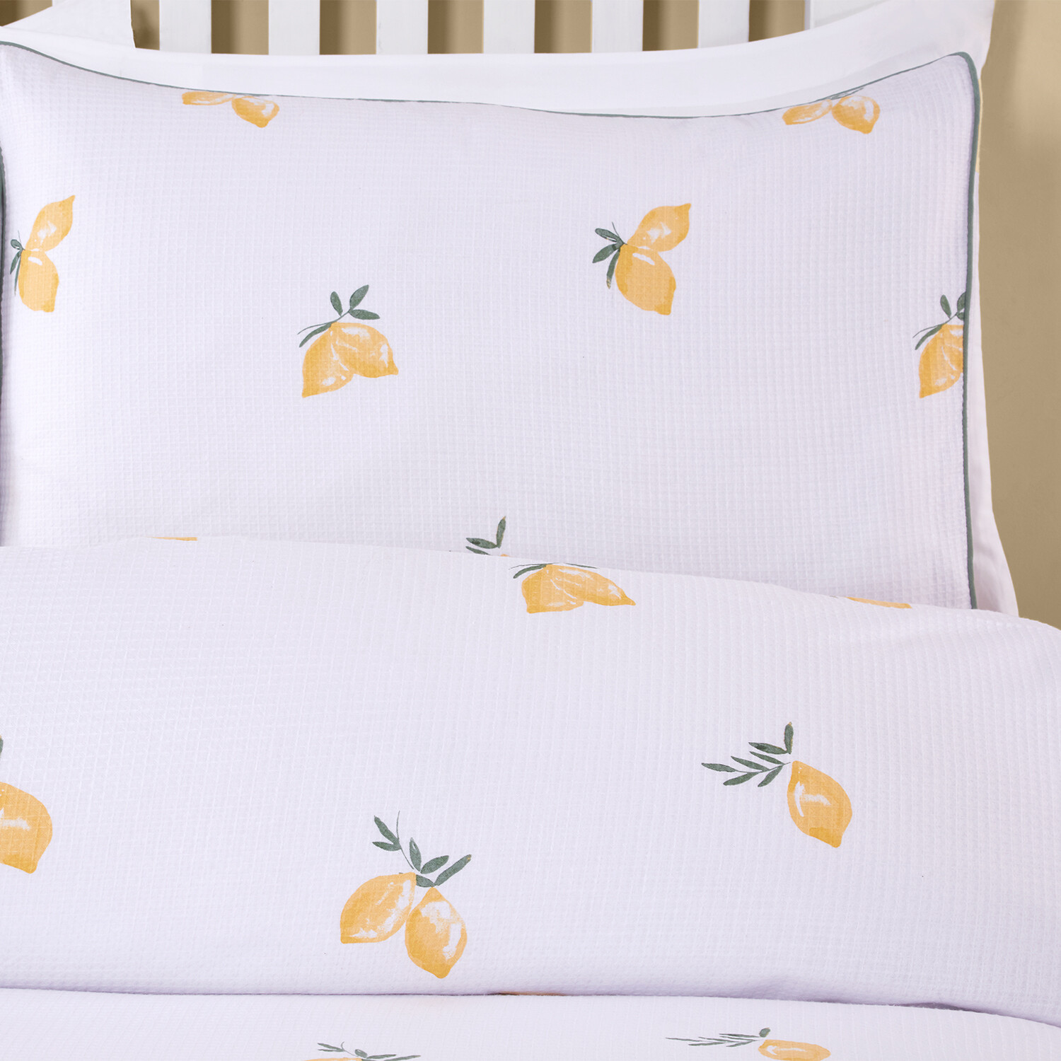 Positano Waffle Duvet Set - White and Yellow / Superking Image 3