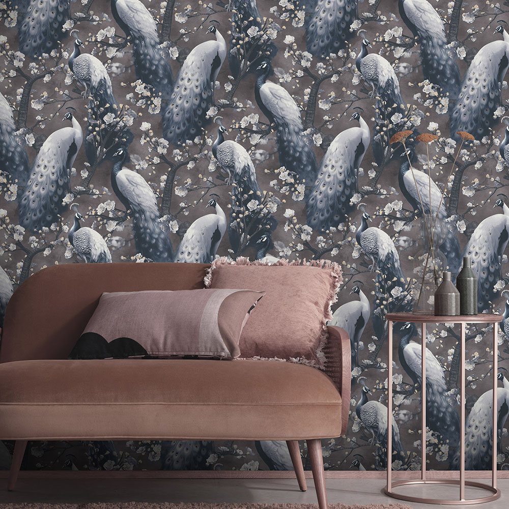 Erismann Opulent Peacock Floral Black Wallpaper Image 3