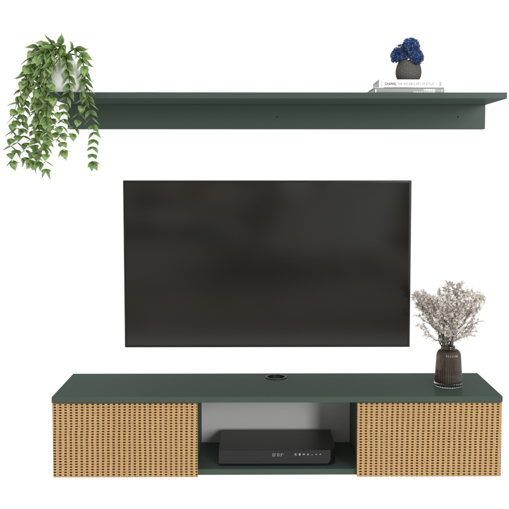 Decorotika Elia 2 Door Single Shelf Silva and Hazeran Floating TV Unit with Wall Shelf Image 7