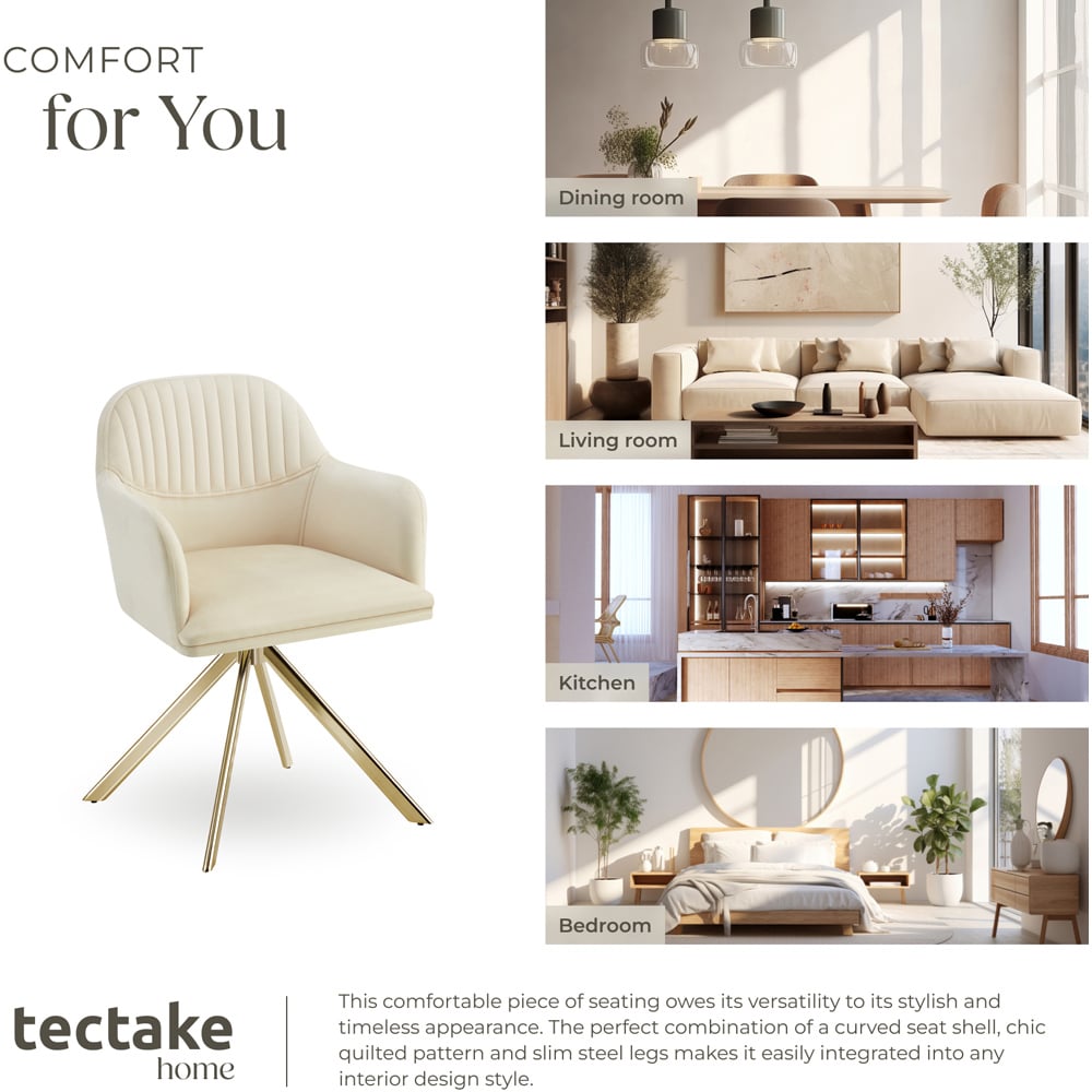 tectake Lona Cream and Gold Velvet Fabric Swivel Accent Chair Image 7