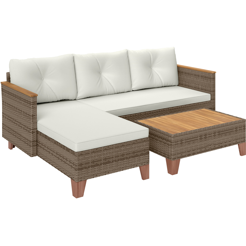 Outsunny 3 Seater Brown and Cream L Shape Garden Chaise Lounge Furniture Image 2