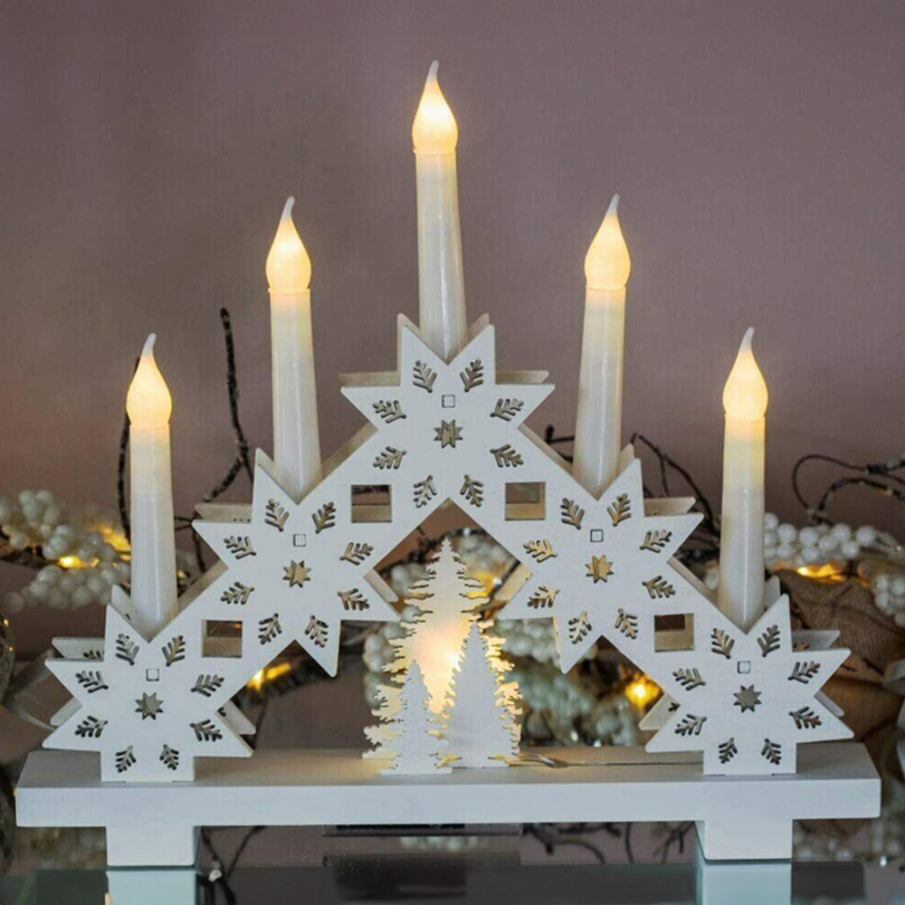 Marco Paul LED Wooden Snowflake Candle Bridge Image 2