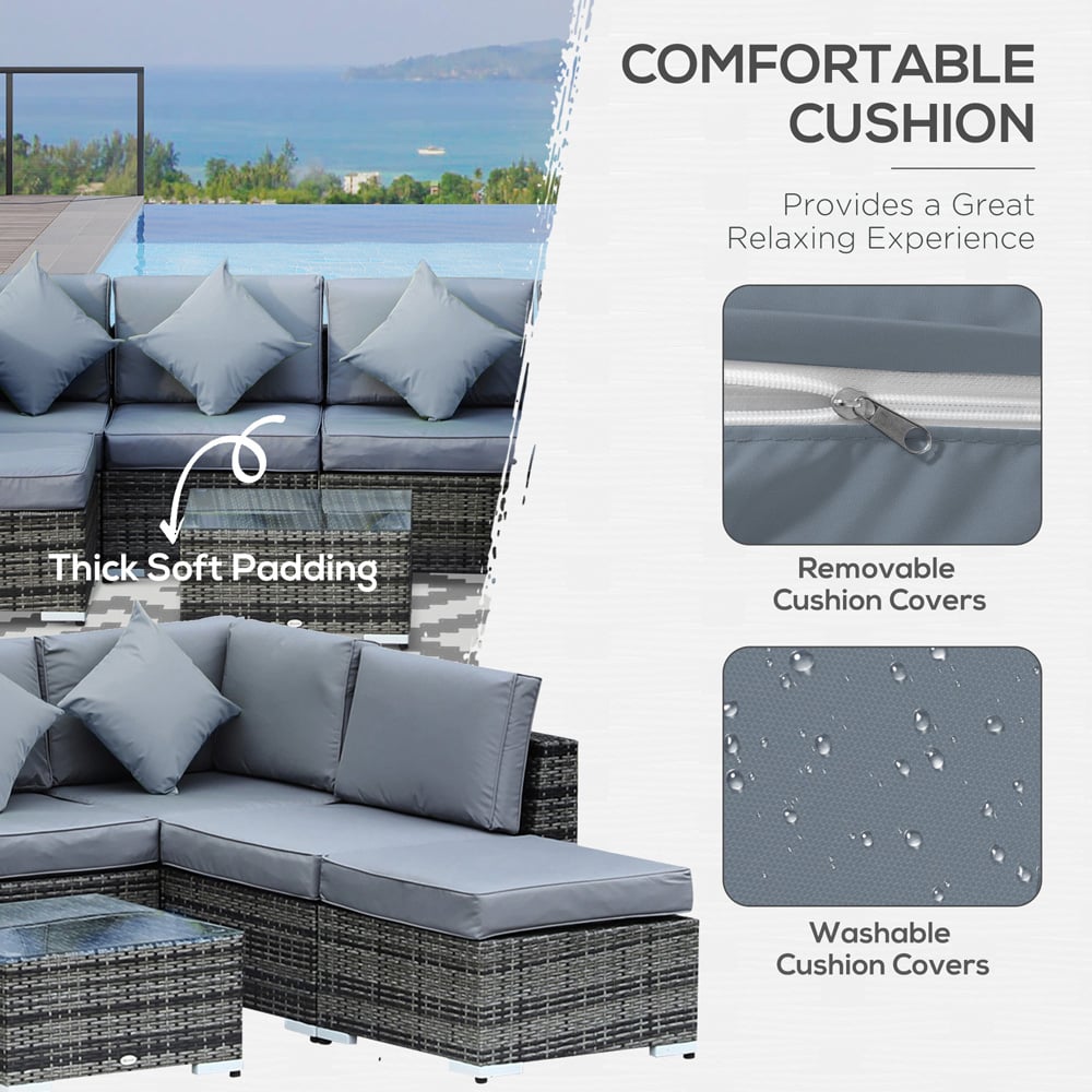 Outsunny 7 Seater Grey Rattan Corner Sofa Set with Table Image 5