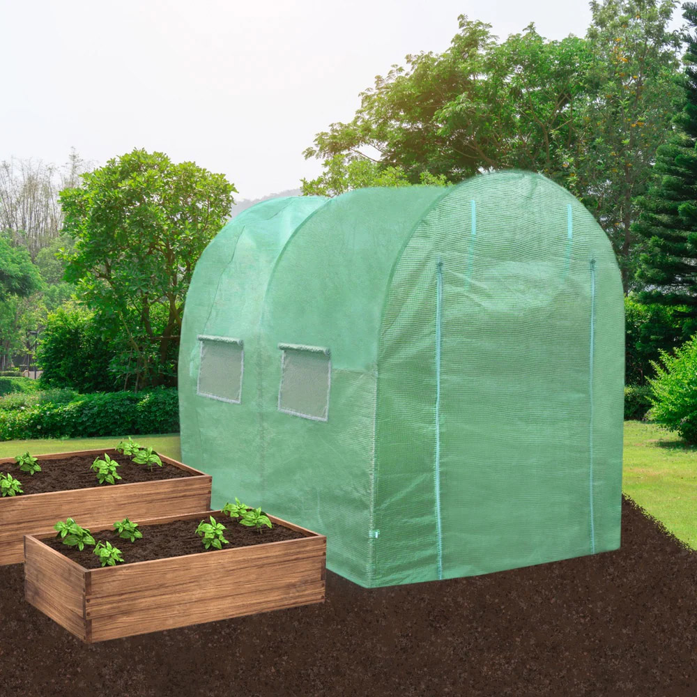 MonsterShop Green PE Cover Polytunnel 9.8 x 6.5ft Greenhouse with Racking Image 2