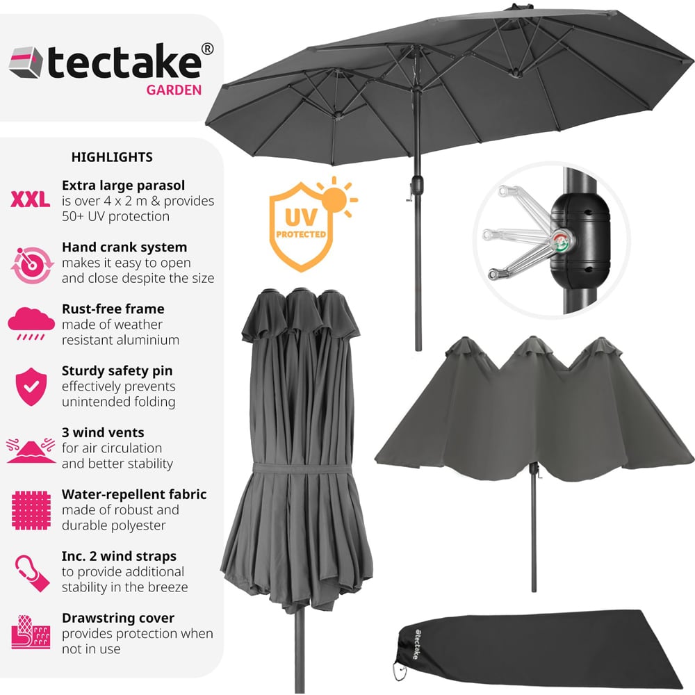 tectake Silia Grey Extra Wide Parasol 4.6 x 2.7m Image 6