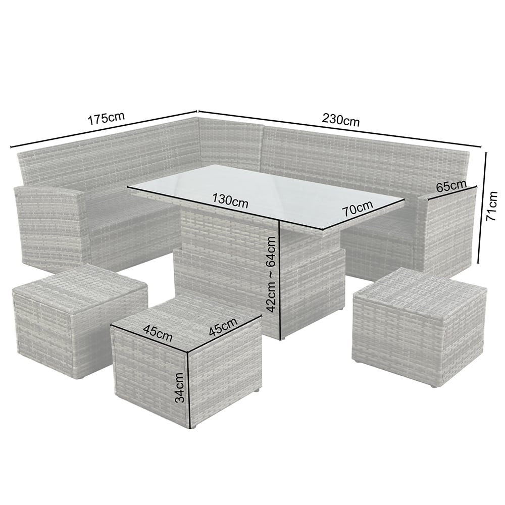 Home Garden Direct Pelias 8 Seater Rattan Corner Sofa Set with Rising Table Image 9