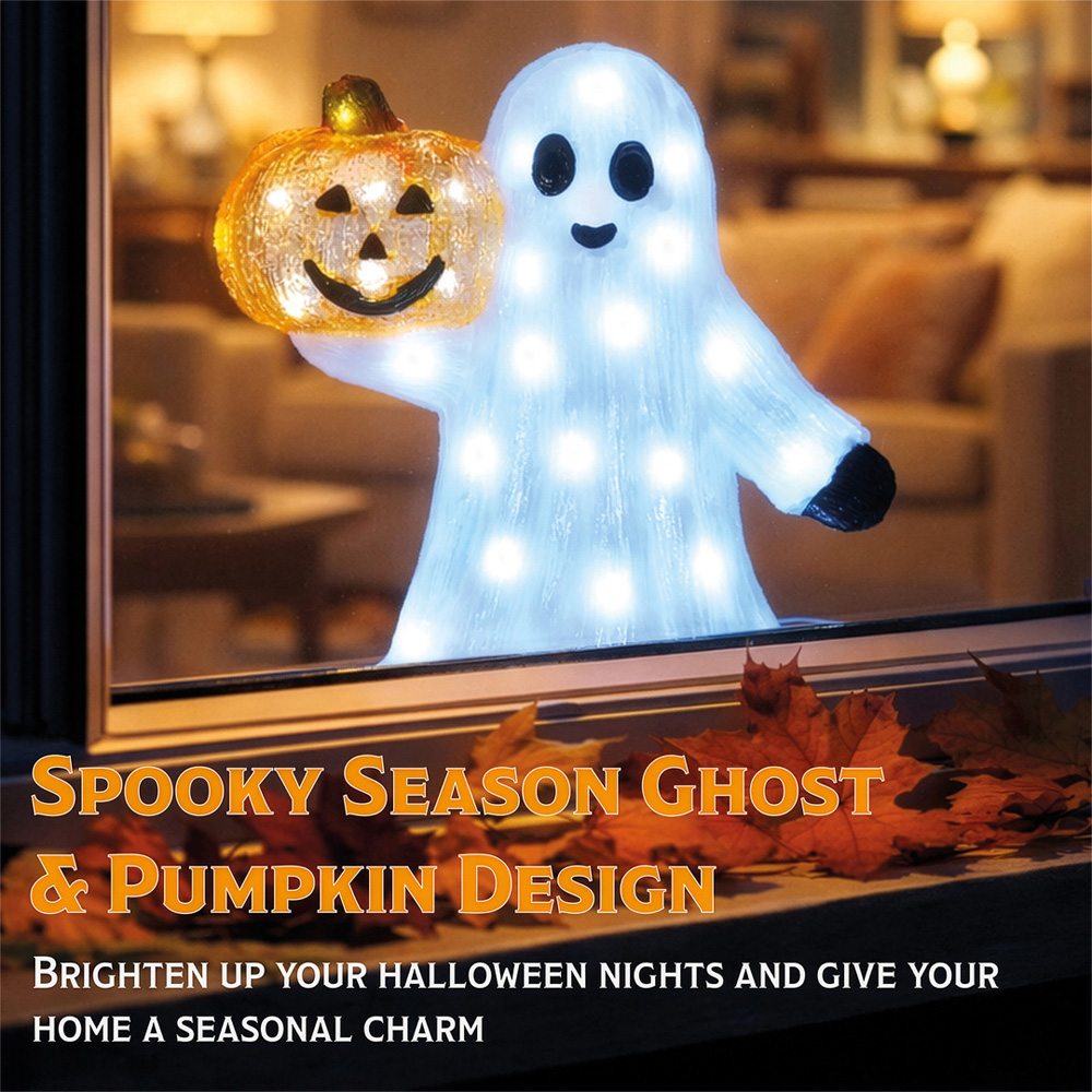 FXLab 50 White LED Pumpkin and Ghost Halloween Decoration 28 x 12.5 x 29.5cm Image 3