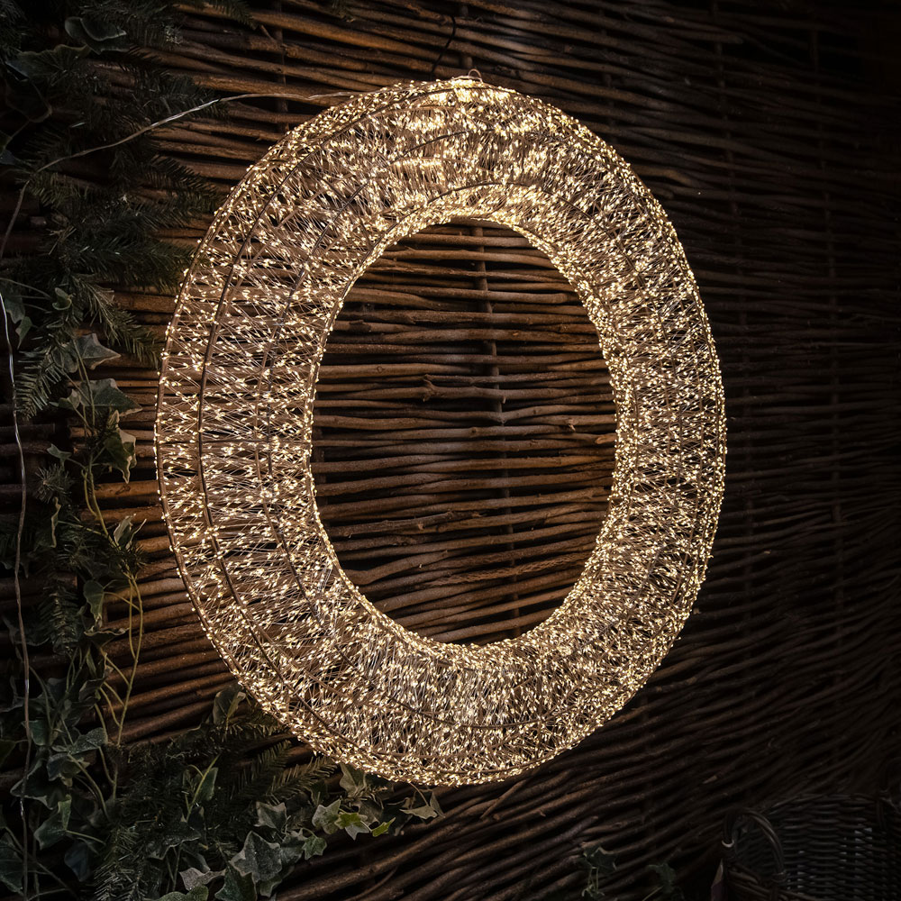 The Christmas Centre 5000 Warm White LED Micro Lights Pre-Lit Gold Light-Up Wreath 70cm Image 4
