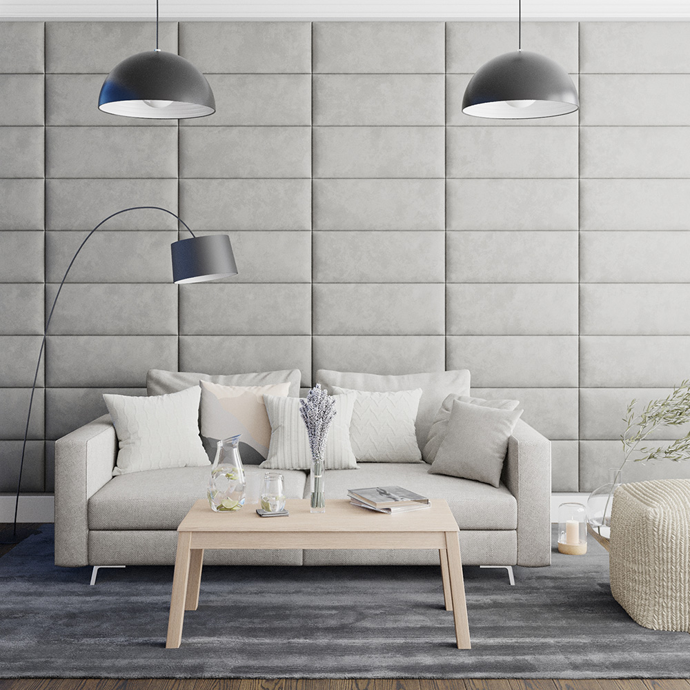 Aspire EasyMount Light Silver Plush Velvet Upholstered Wall Mounted Headboard Panels 2 Pack Image 3