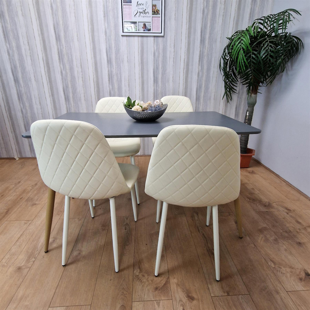 Portland 4 Seater Faux leather Dining Set Grey and Cream Image 7