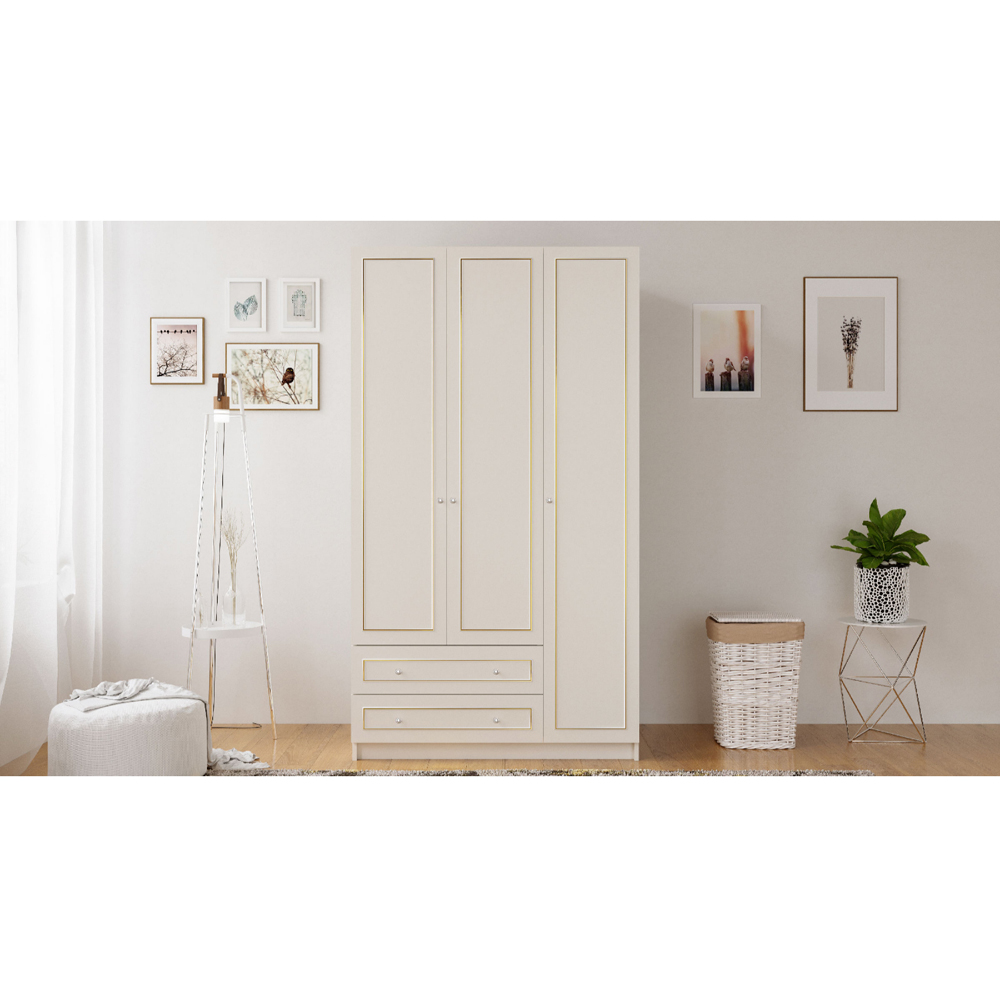 Evu MARIE 3 Door 2 Drawer Gold and White Wardrobe Image 5