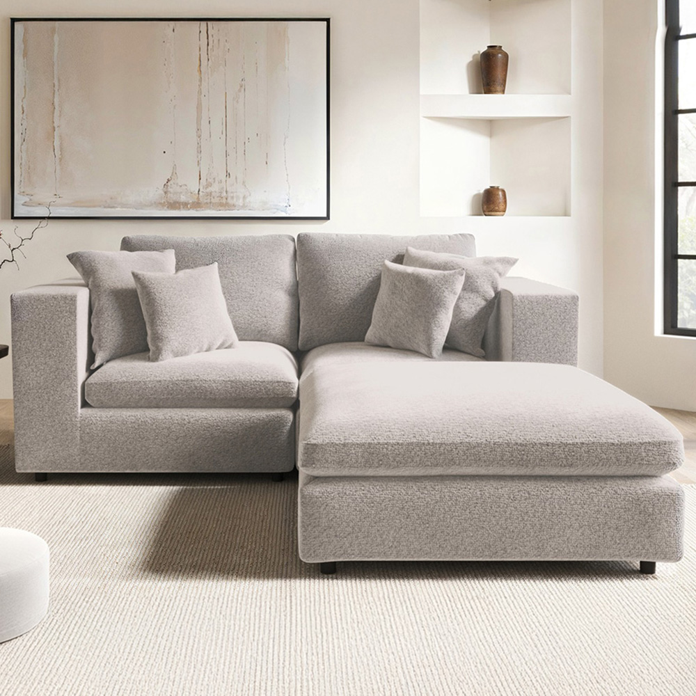 Solace+Co Asher 3 Seater Beige Boucle Sofa with Footstool Image 1
