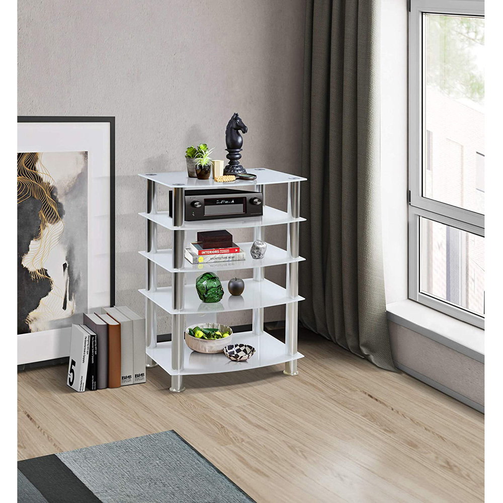 Centurion Supports Galago 5 Shelf White and Silver Multimedia Unit Image 5