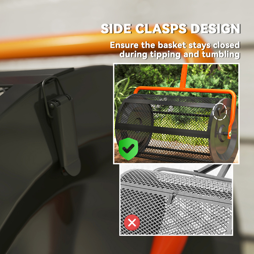 Outsunny Orange and Black Compost Spreader with Adjustable Handle 300L Image 5