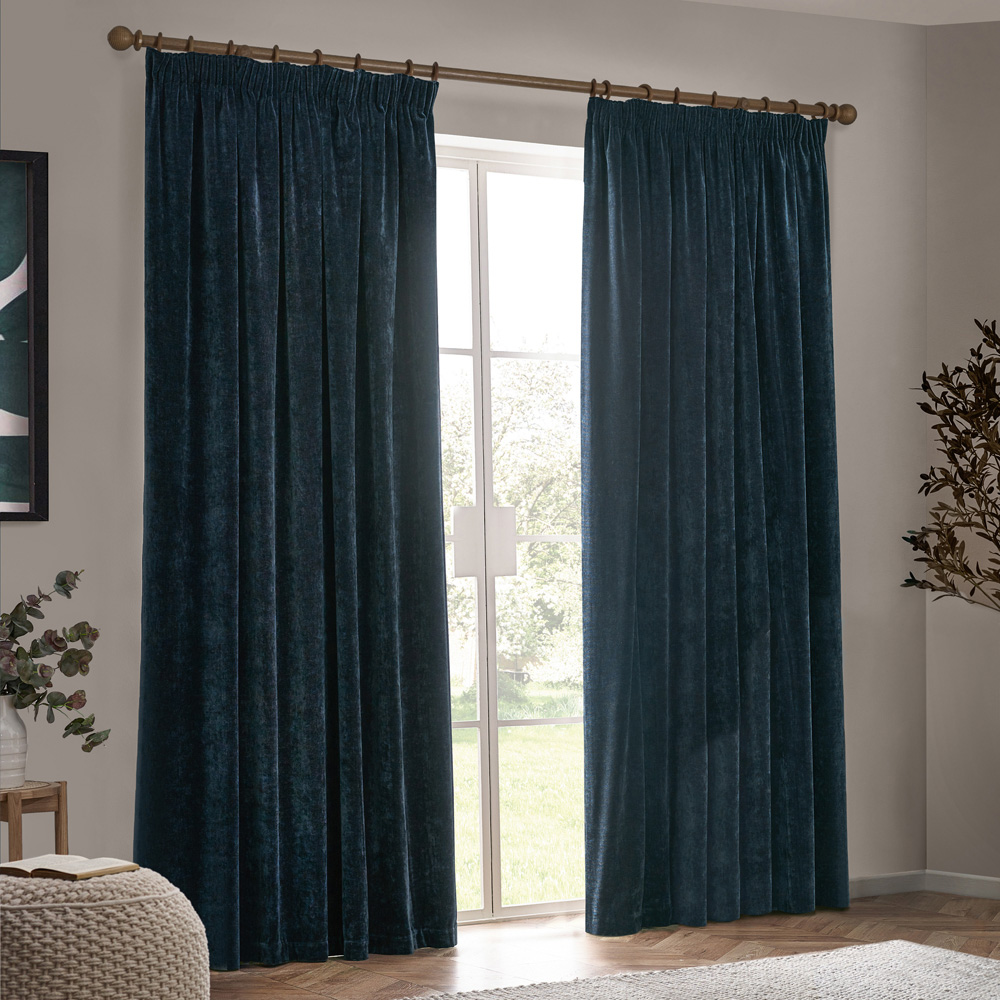 Yard Heavy Navy Chenille Velvet Pencil Pleat Curtains 229 x 183cm Image 6
