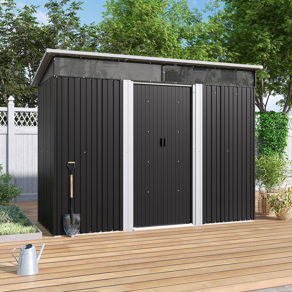 H&O Direct 8.5 x 4ft Black Metal Pent Garden Shed Image 3