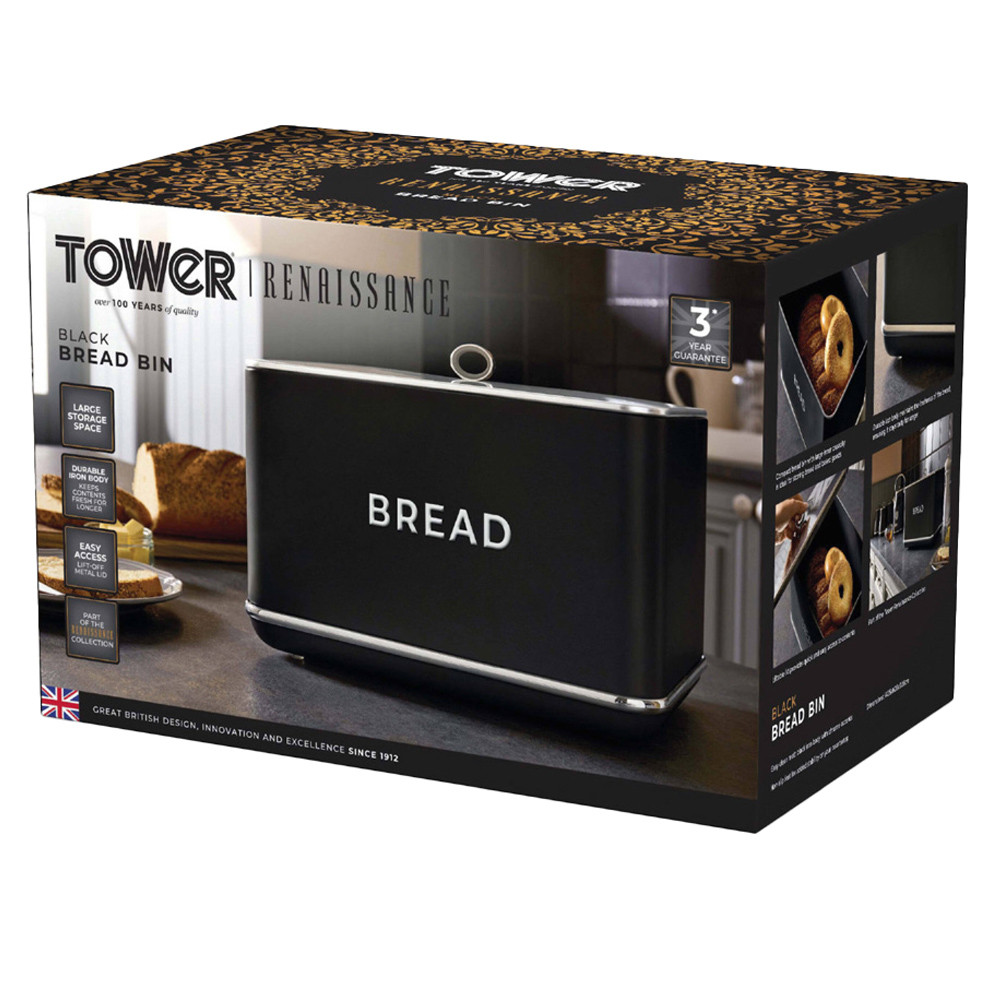 Tower Renaissance 16L Black and Chrome Bread Bin Image 2
