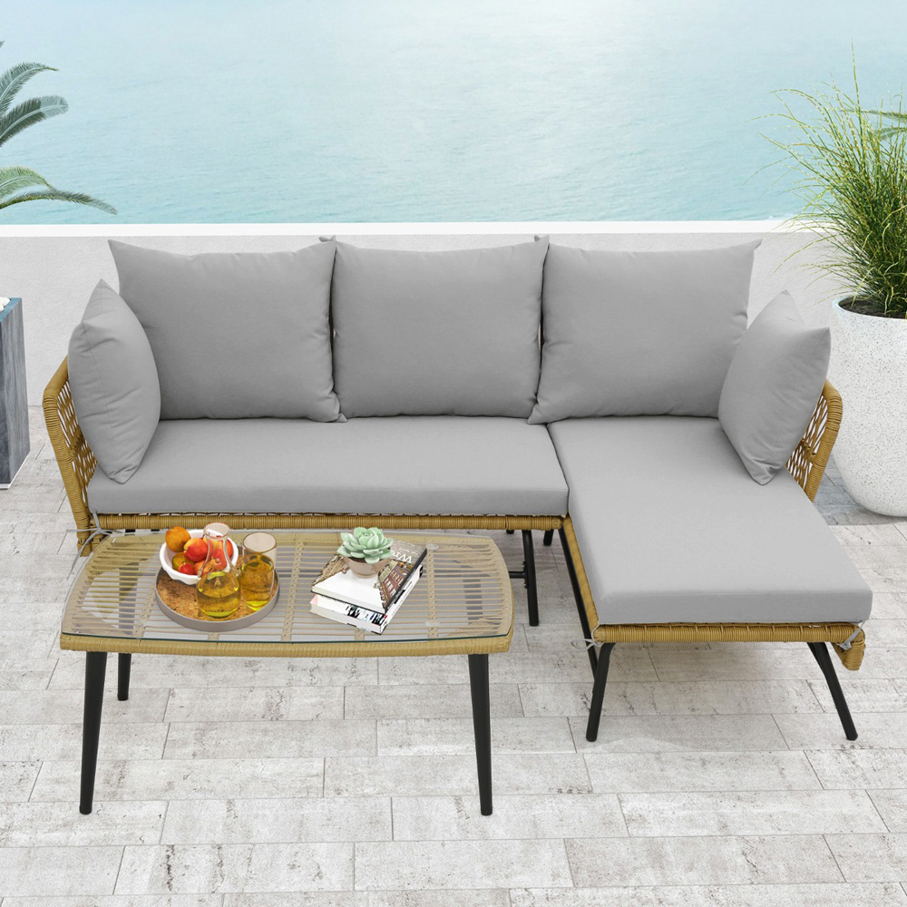 Costway 4 Seater Rattan Grey L Shaped Lounge Sofa Set Image 3
