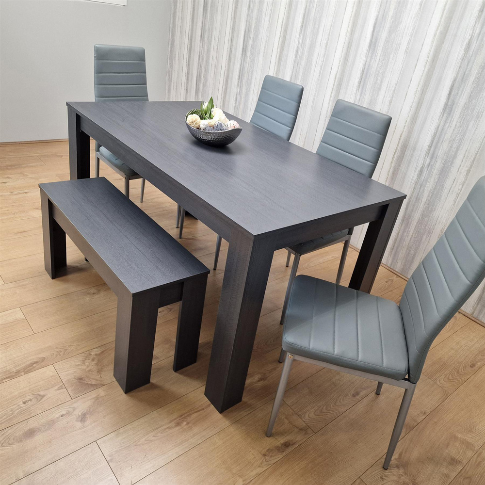 Portland 6 Seater Leather Dining Set Dark Grey and Grey Image 4