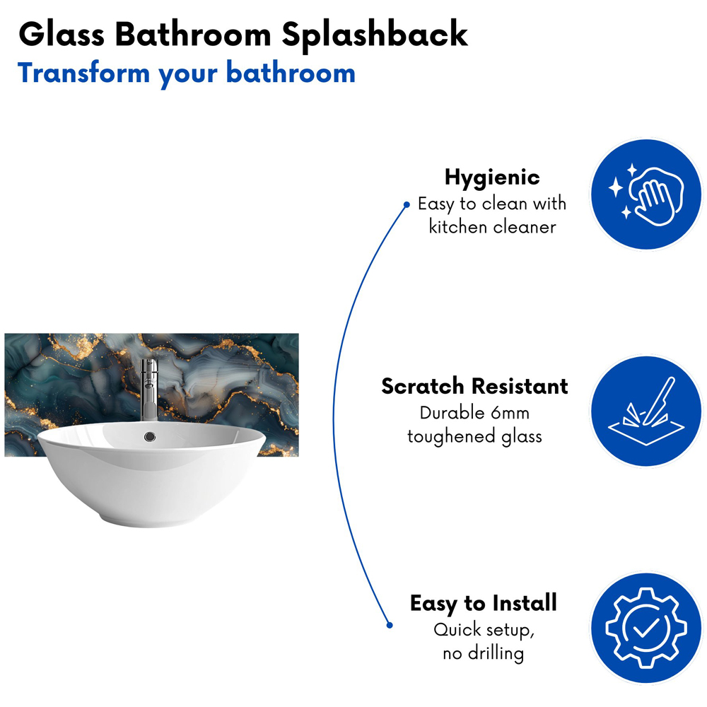 Warren Reed Designer Blues and Gold Marble Effect Bathroom Splashback 25 x 60cm Image 4