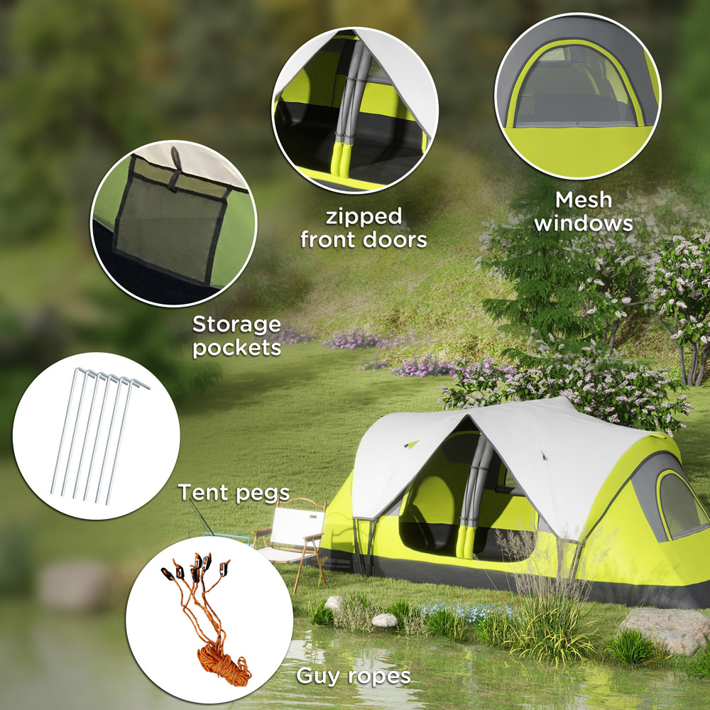 Outsunny 5-6 Person Camping Tent with 2 Bedroom and Waterproof Rainfly Yellow Image 8