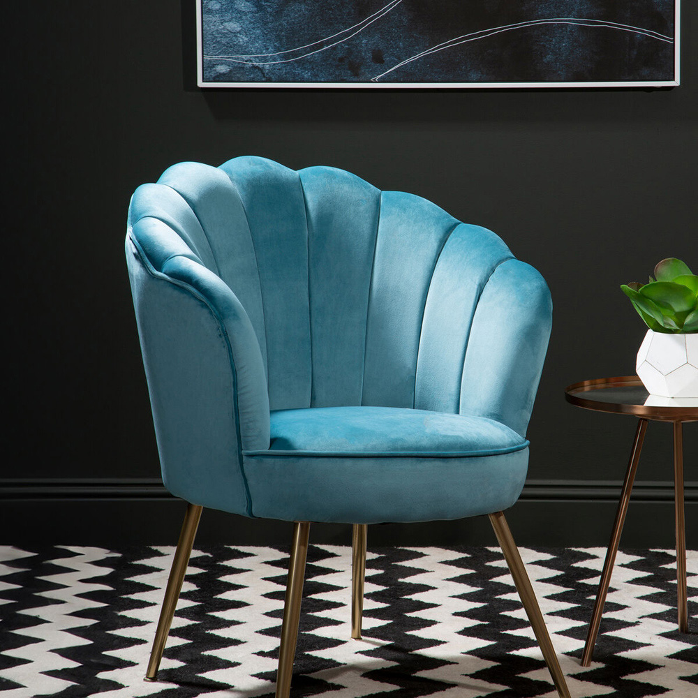 Premier Housewares Ovala Aqua Blue Velvet Scalloped Chair Image 6