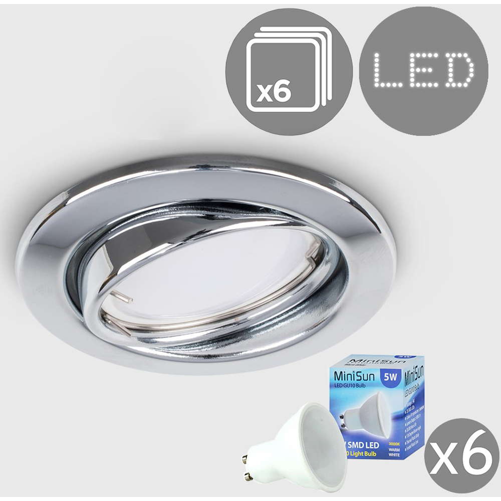 ValueLights Chrome Tiltable Warm White LED Ceiling Downlight 6 Pack Image 4